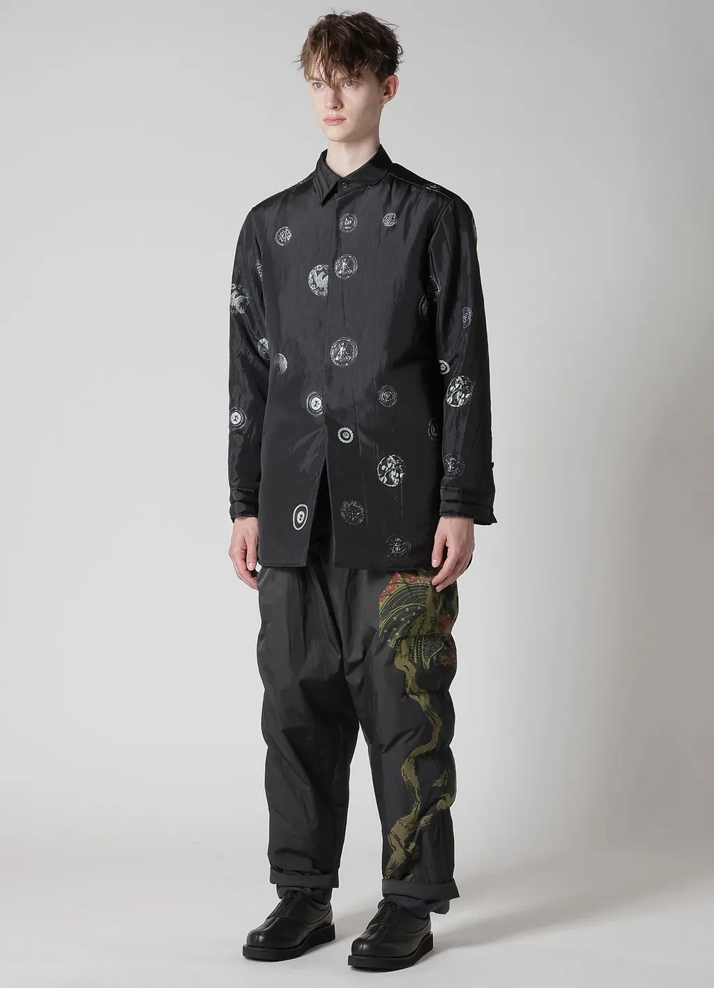 Button Printed Padded Collar Blouse