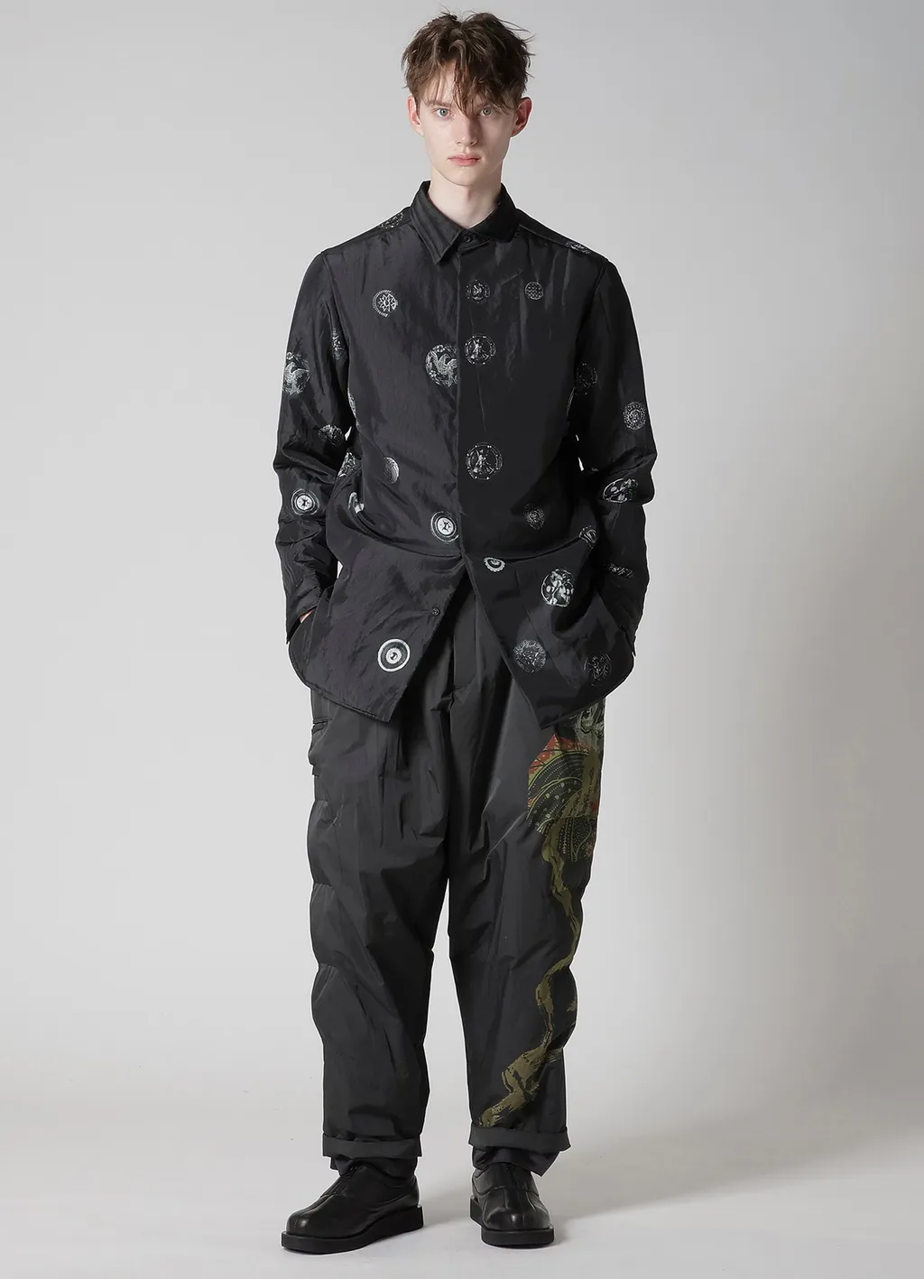 Button Printed Padded Collar Blouse