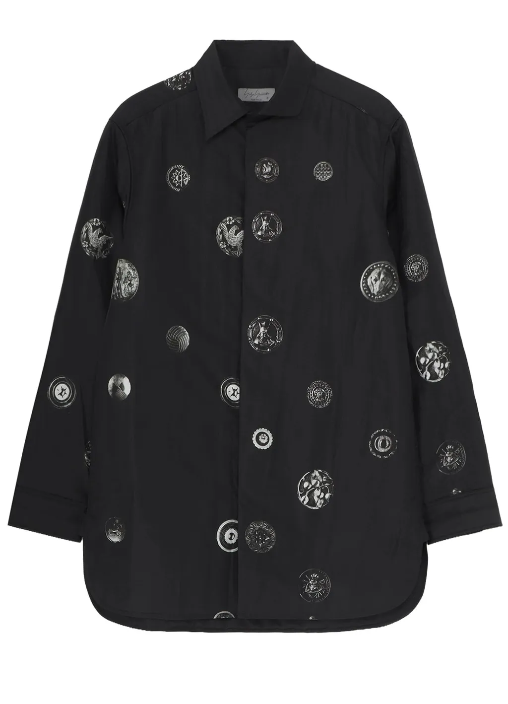 Button Printed Padded Collar Blouse