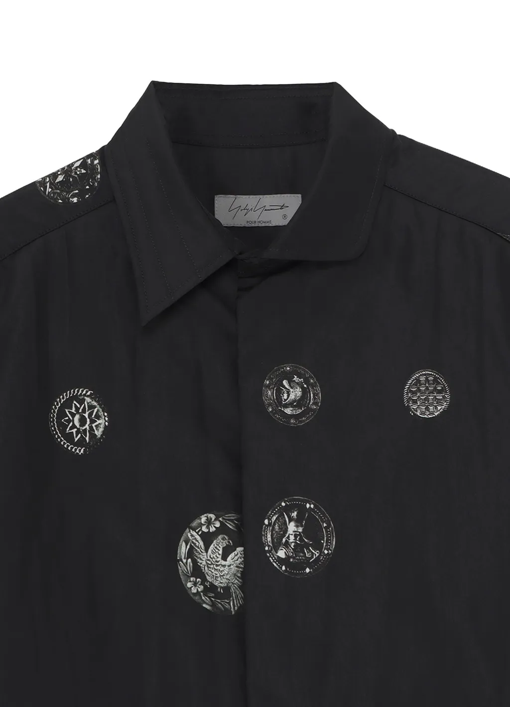 Button Printed Padded Collar Blouse