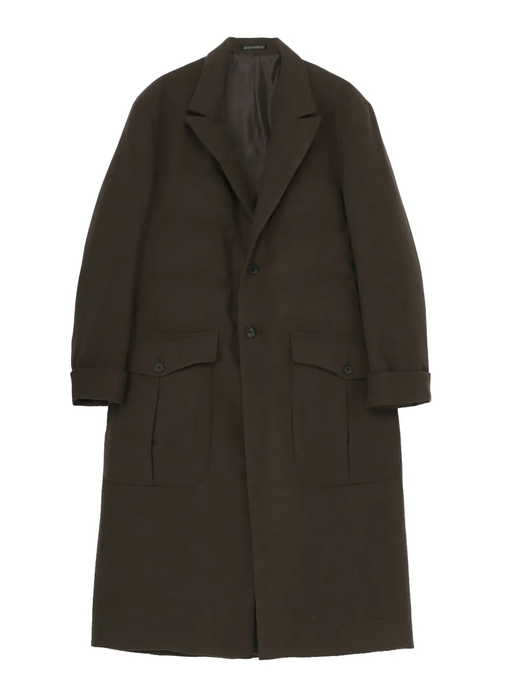Flannel Khaki 2Buttons Padded Long Jacket