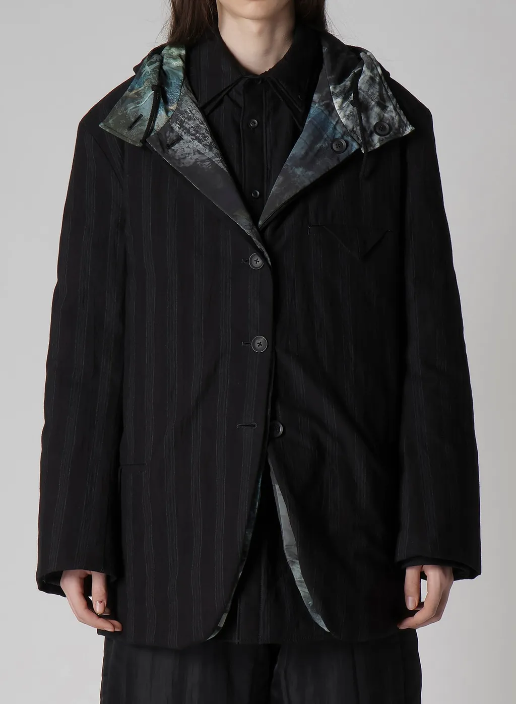 Diagonal Padded Printed Hood Jacket