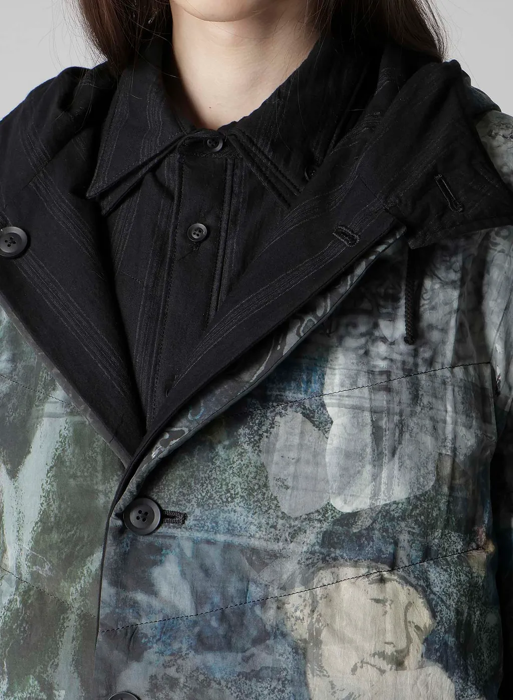Diagonal Padded Printed Hood Jacket
