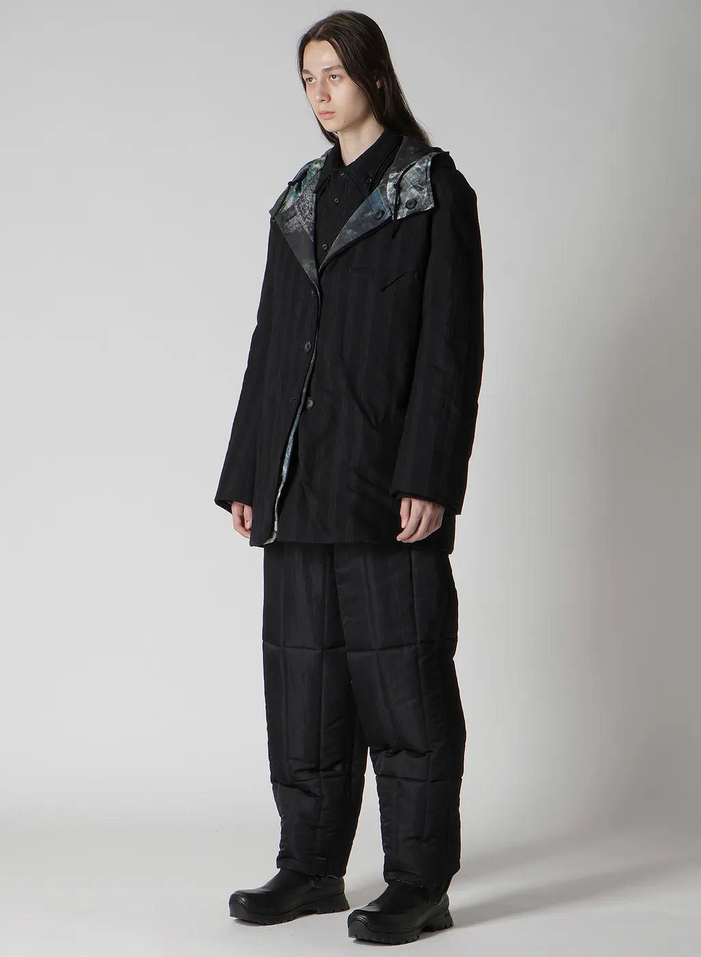 Diagonal Padded Printed Hood Jacket