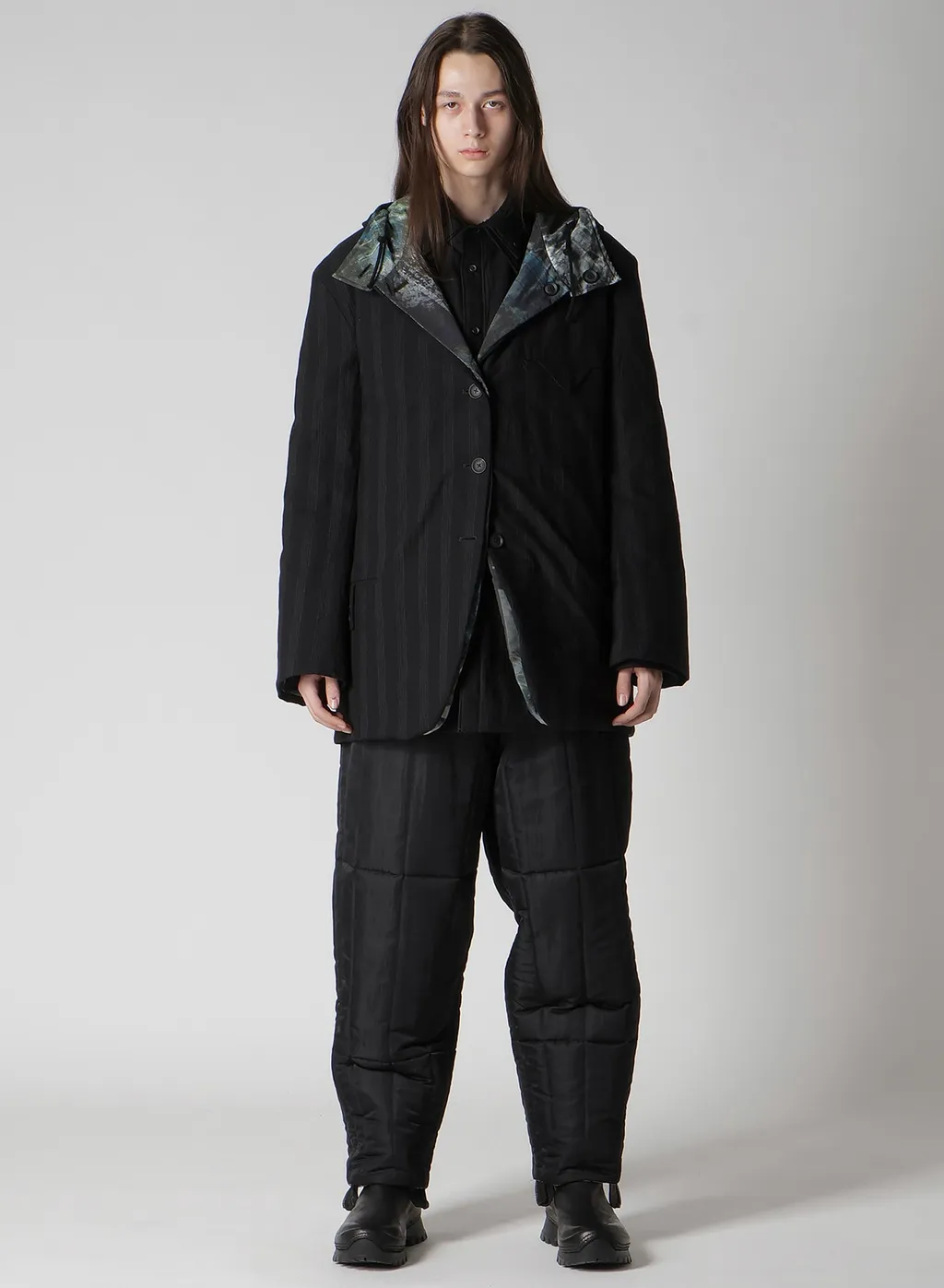 Diagonal Padded Printed Hood Jacket