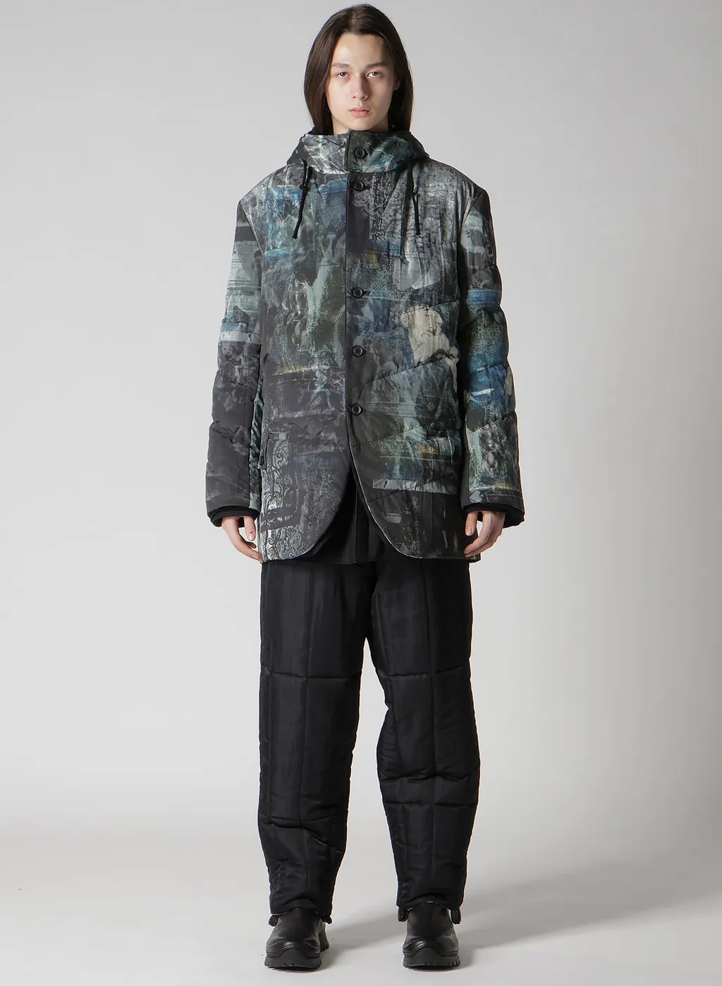 Diagonal Padded Printed Hood Jacket