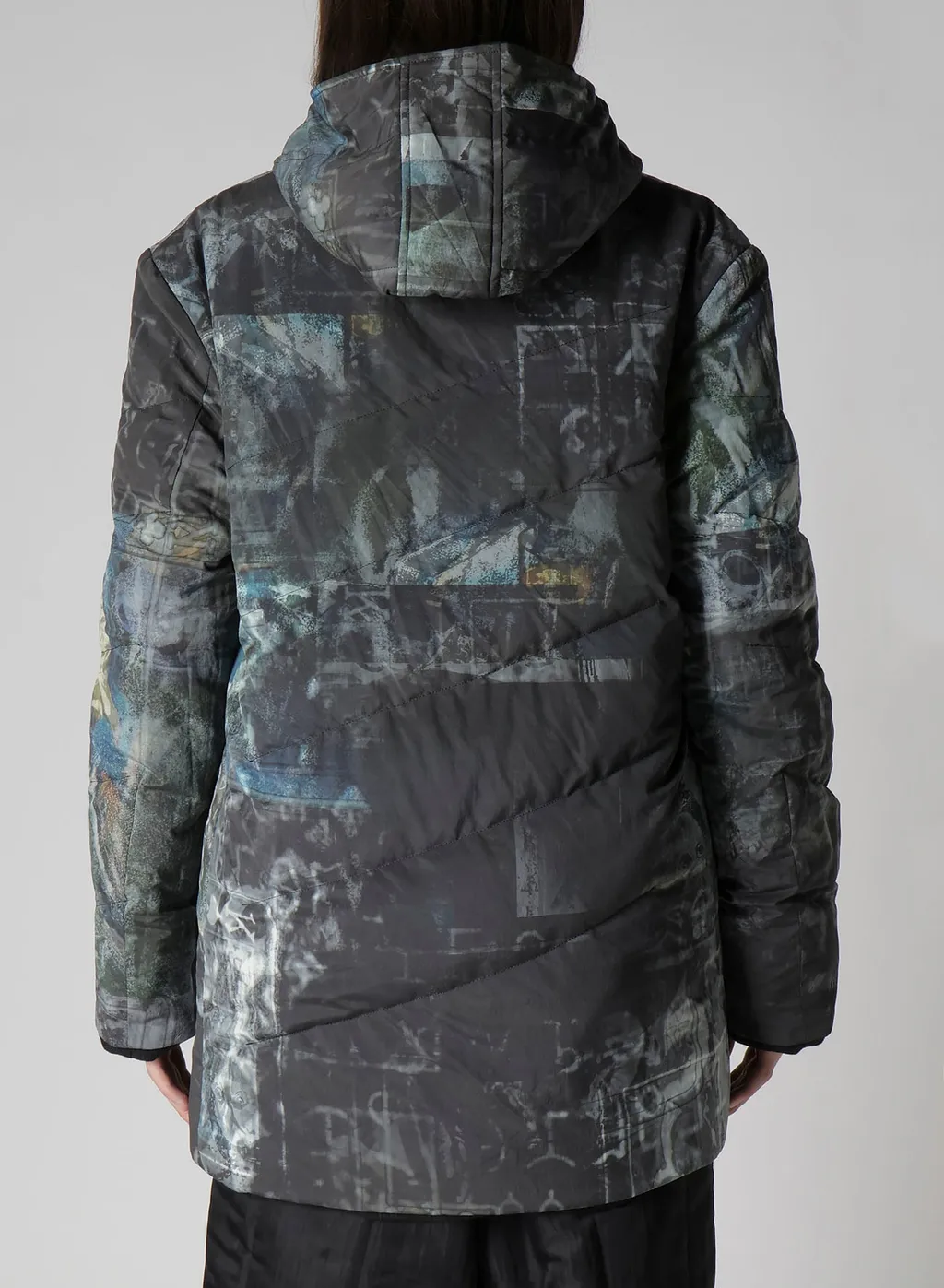 Diagonal Padded Printed Hood Jacket