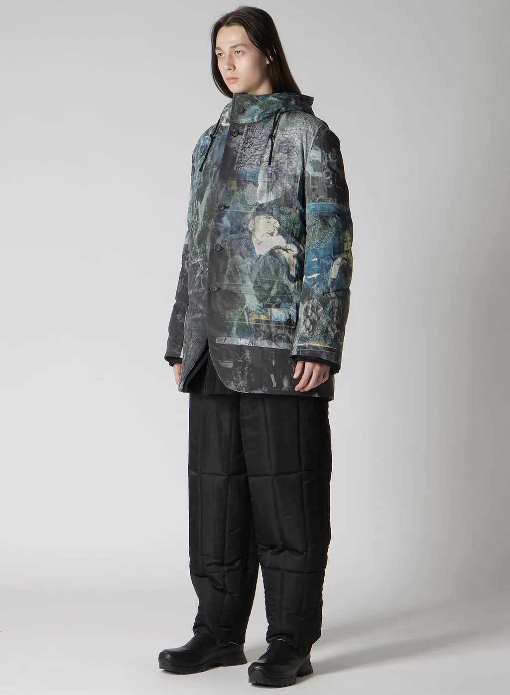 Diagonal Padded Printed Hood Jacket