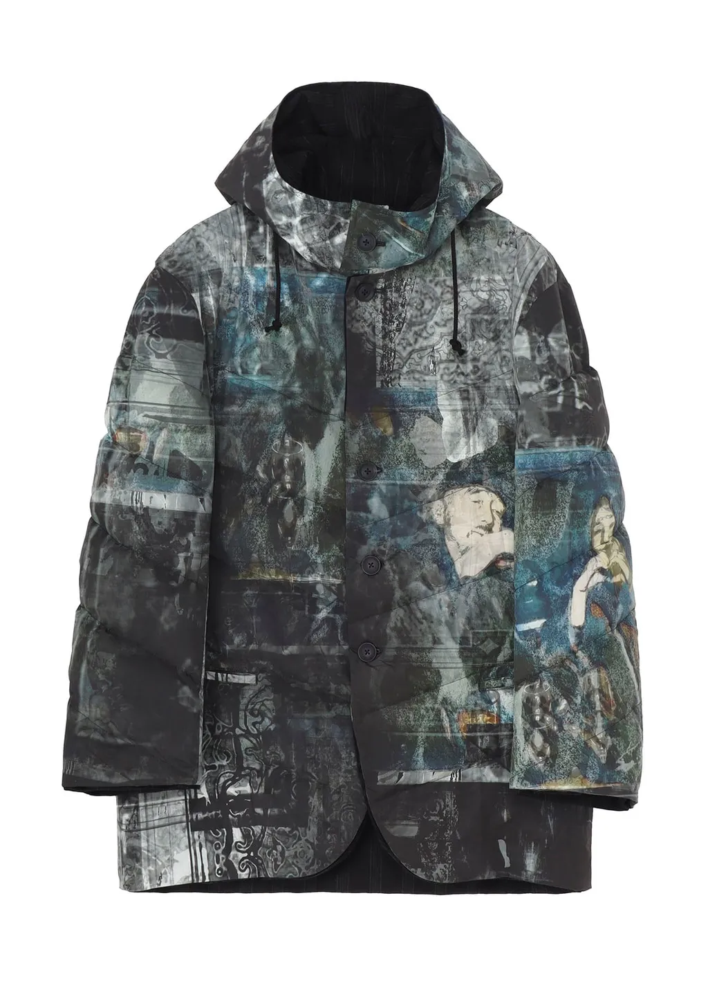 Diagonal Padded Printed Hood Jacket