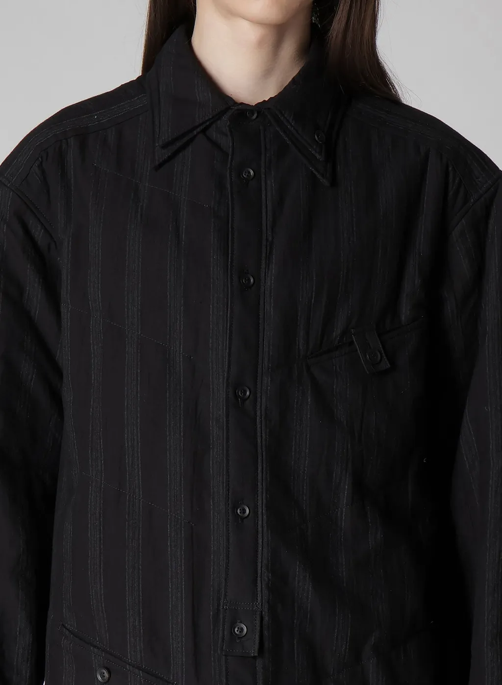 Cotton Stripe 2Collar Diagonal Padded Blouse