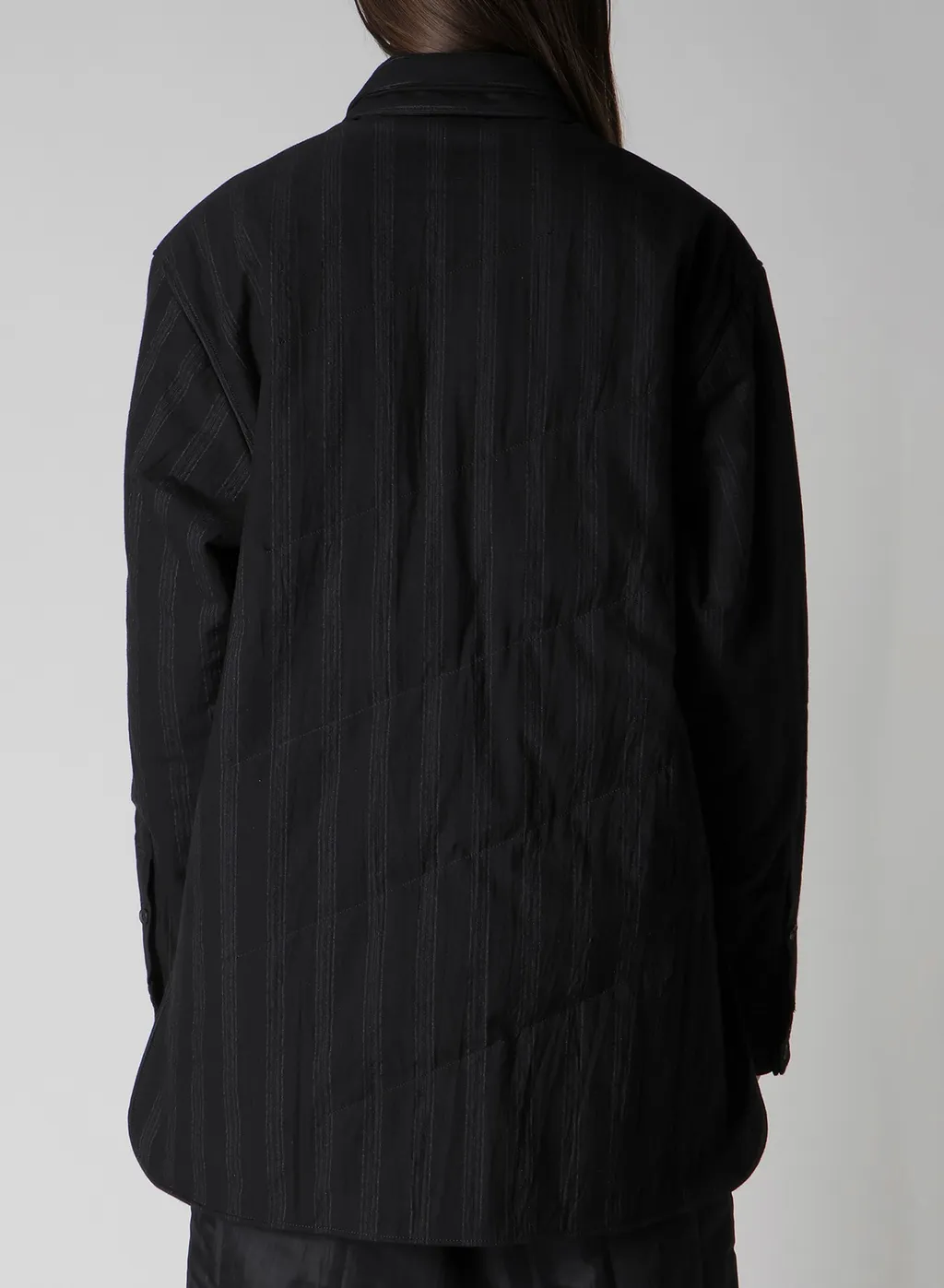 Cotton Stripe 2Collar Diagonal Padded Blouse