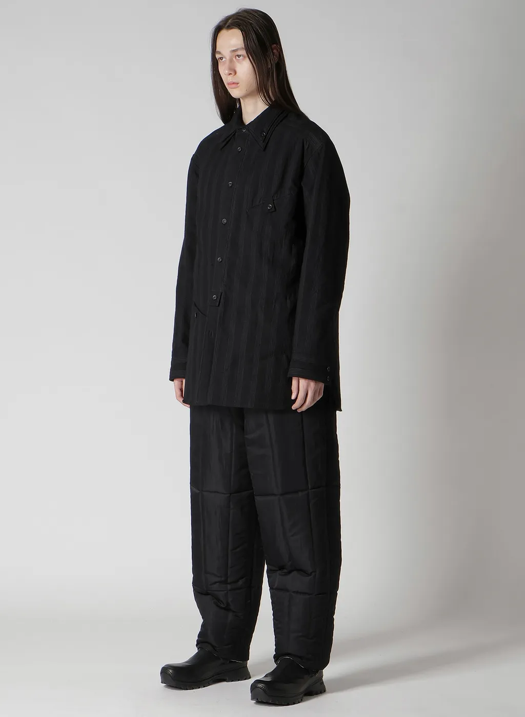 Cotton Stripe 2Collar Diagonal Padded Blouse