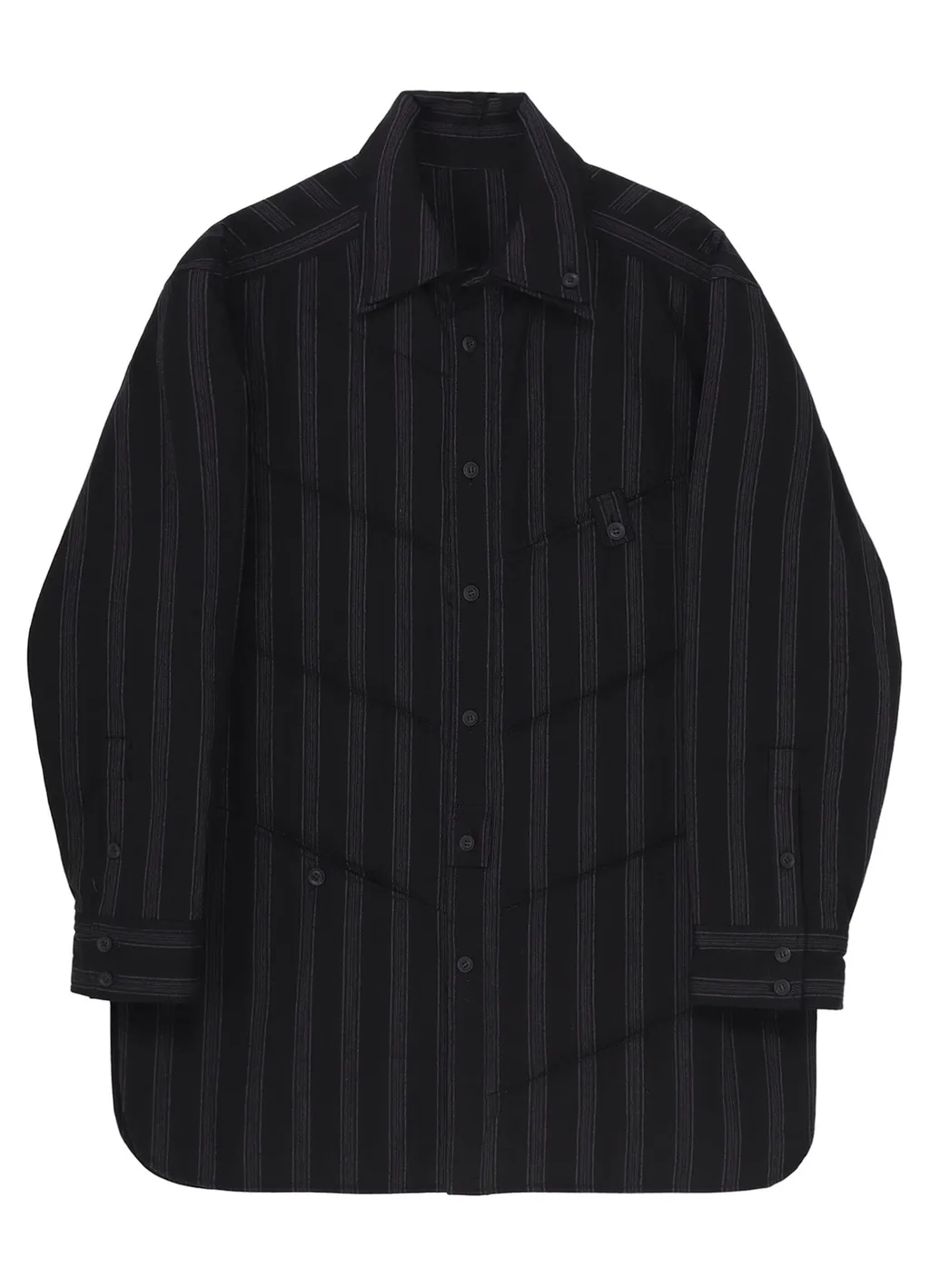 Cotton Stripe 2Collar Diagonal Padded Blouse
