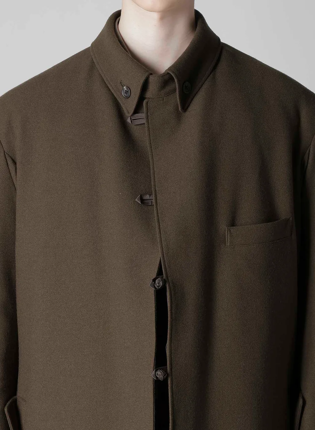 Flannel Khaki Belted Long Jacket With Liner