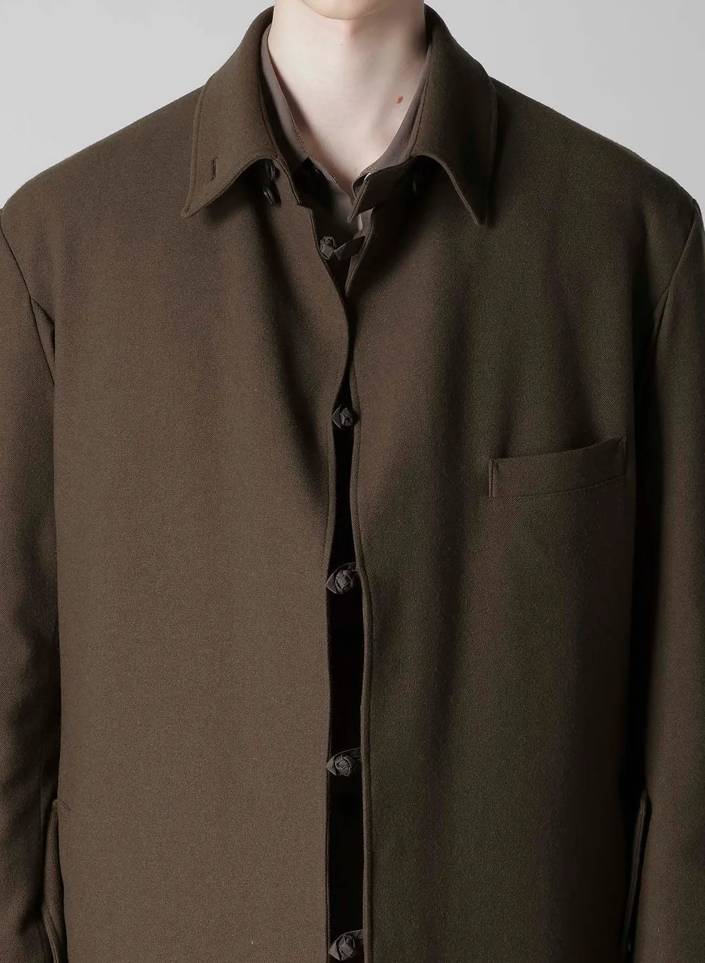Flannel Khaki Belted Long Jacket With Liner