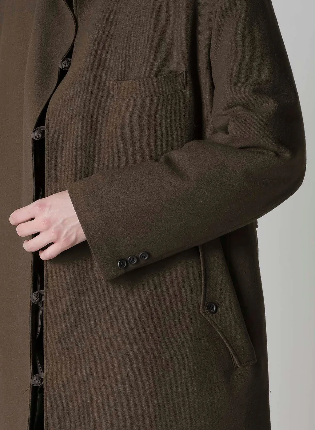 Flannel Khaki Belted Long Jacket With Liner