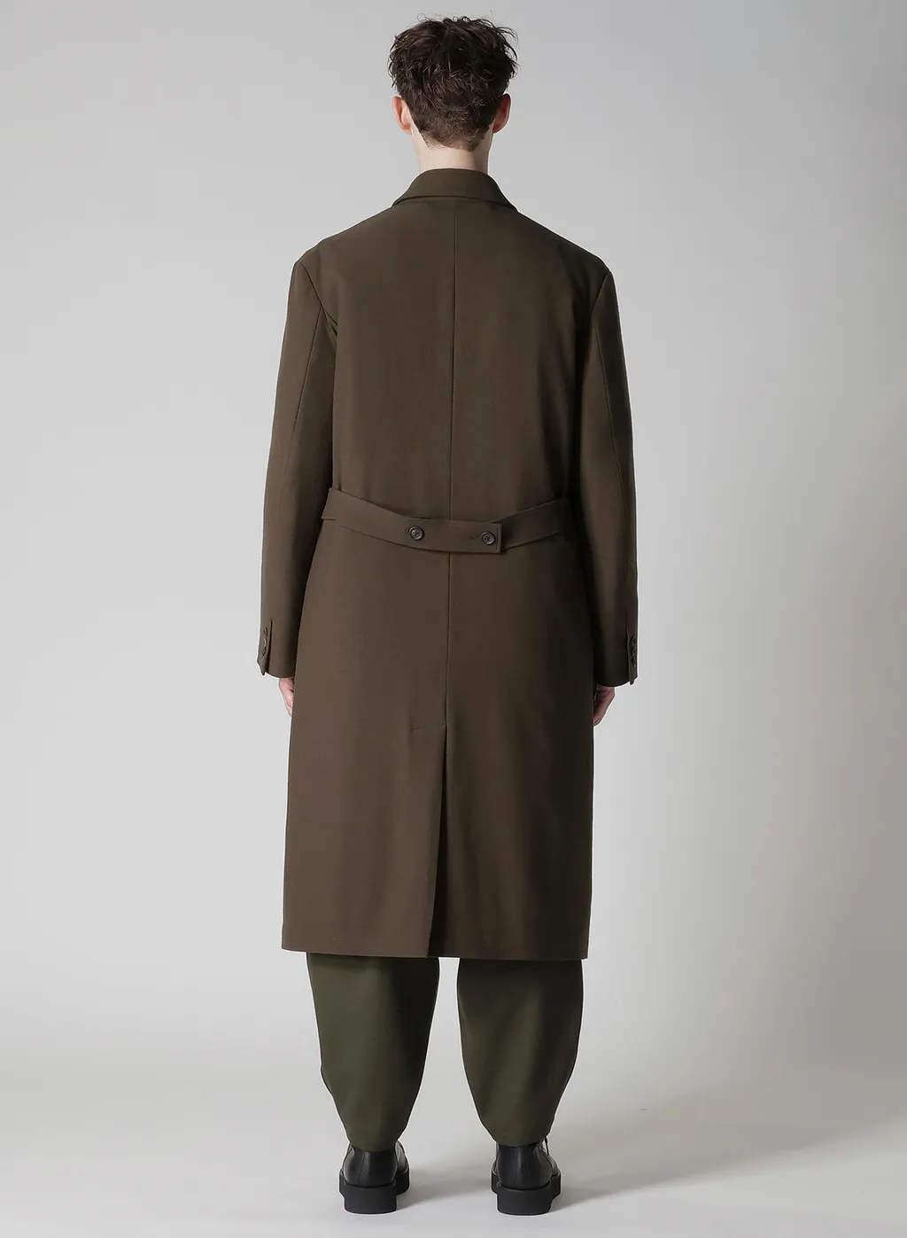Flannel Khaki Belted Long Jacket With Liner