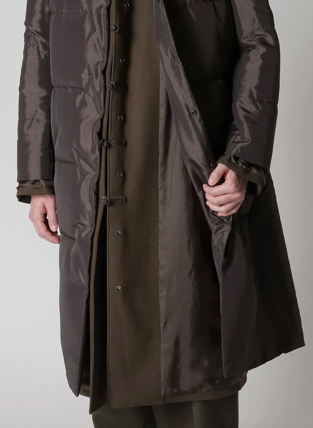 Flannel Khaki Belted Long Jacket With Liner