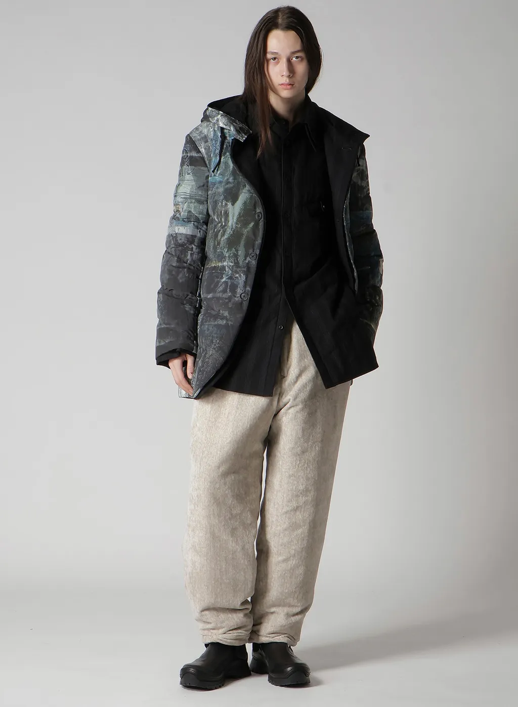 Raw Linen Velvet Loop Button Pants With Liner