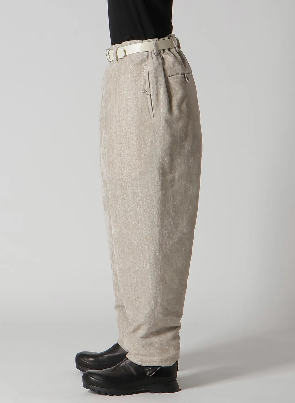 Raw Linen Velvet Loop Button Pants With Liner