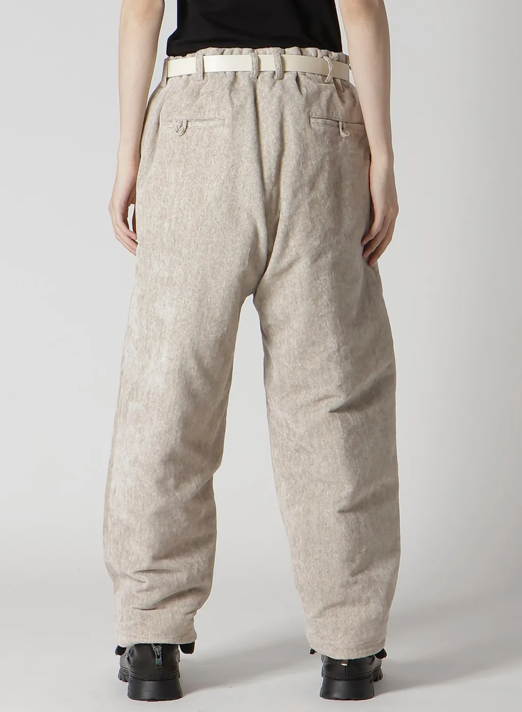 Raw Linen Velvet Loop Button Pants With Liner