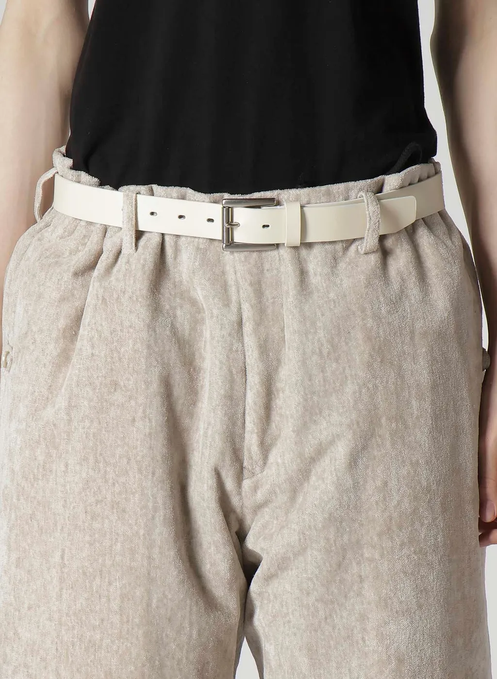 Raw Linen Velvet Loop Button Pants With Liner