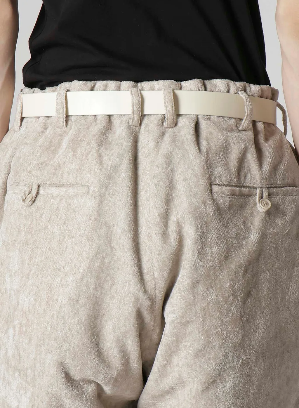 Raw Linen Velvet Loop Button Pants With Liner