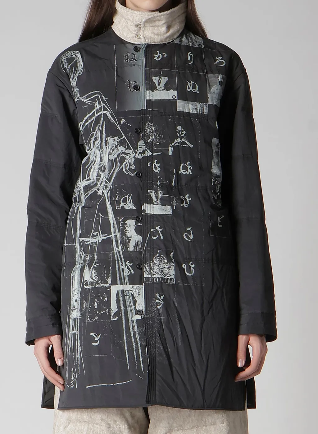 Dessin Motif Standcollar Padded Blouse