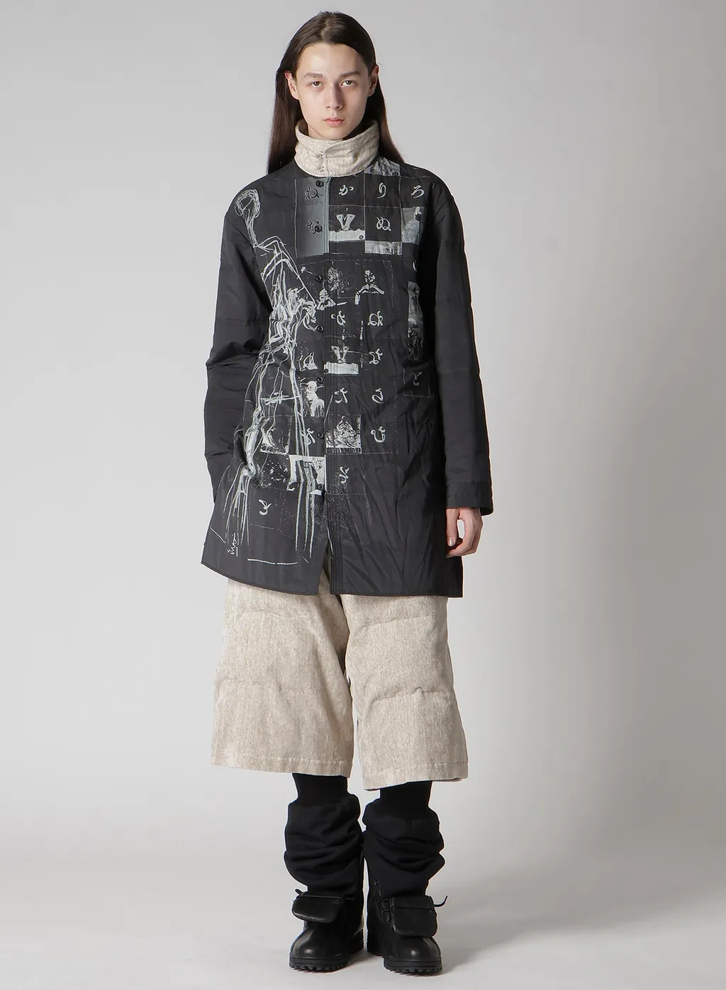 Dessin Motif Standcollar Padded Blouse