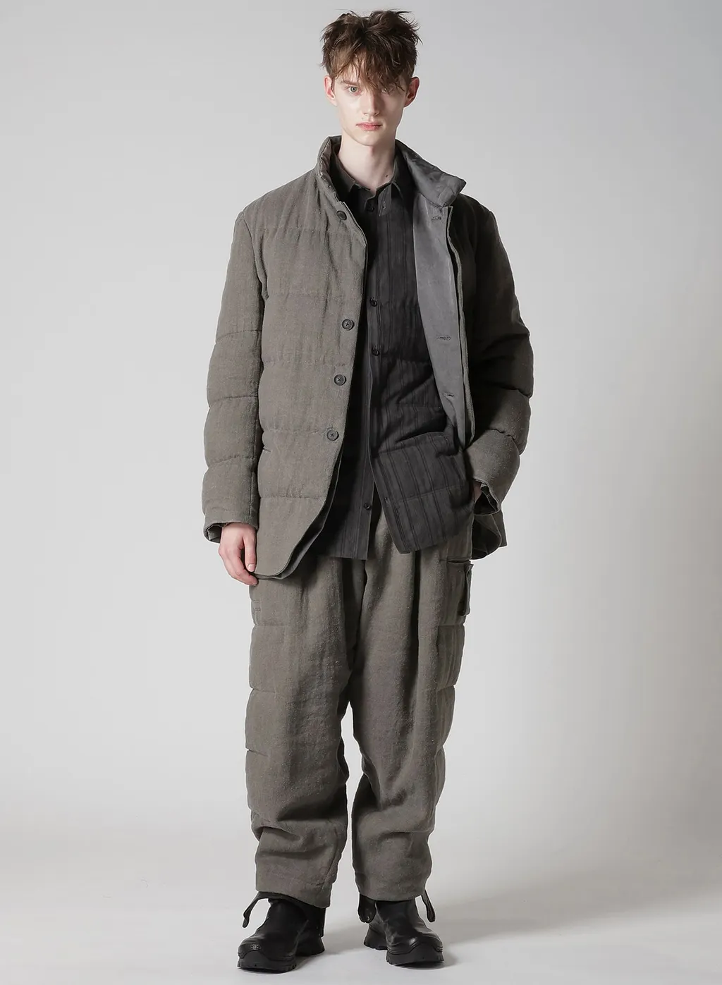 Silk Linen Inked Horizontal Padded Stand Jacket