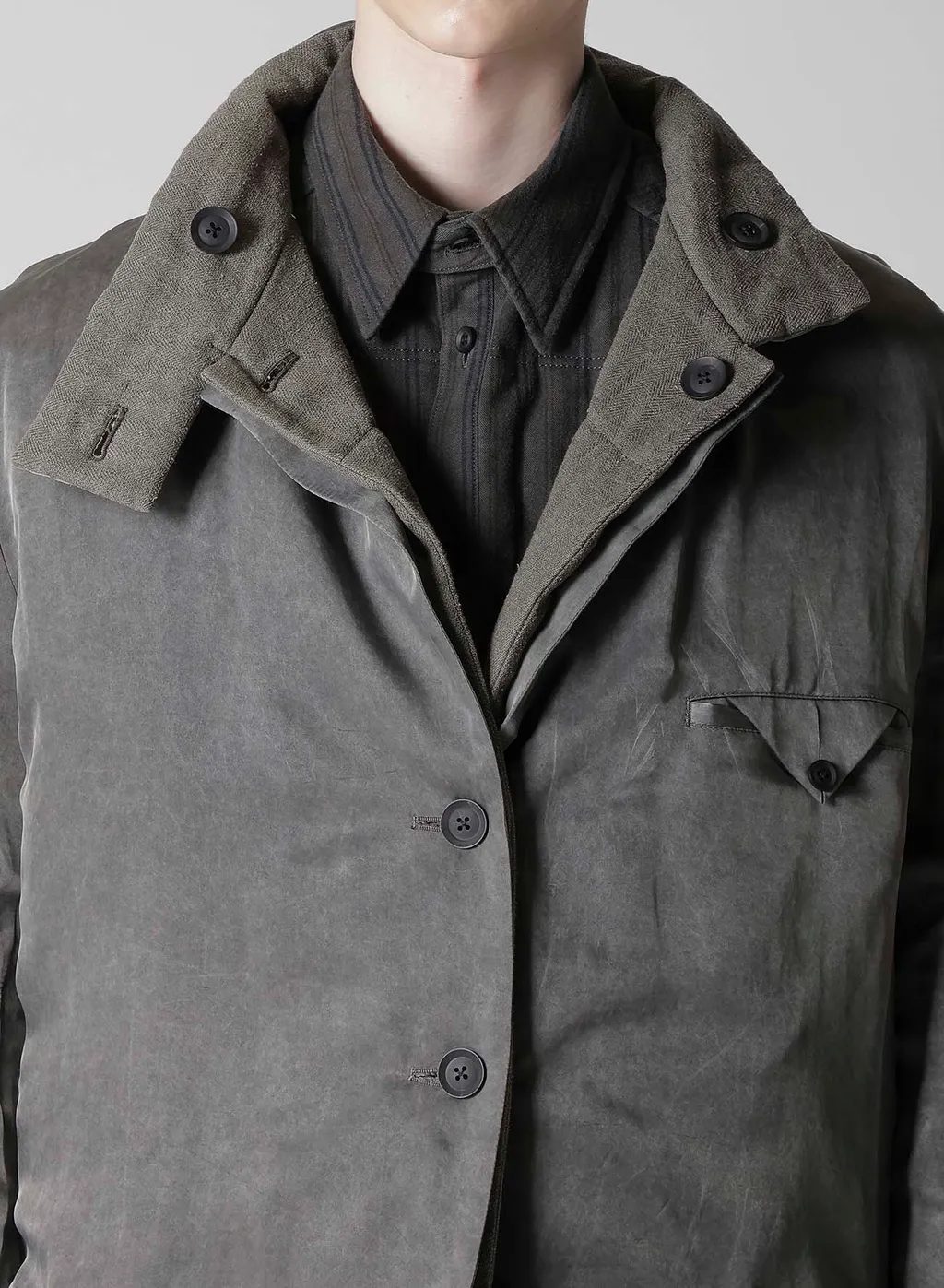 Silk Linen Inked Horizontal Padded Stand Jacket