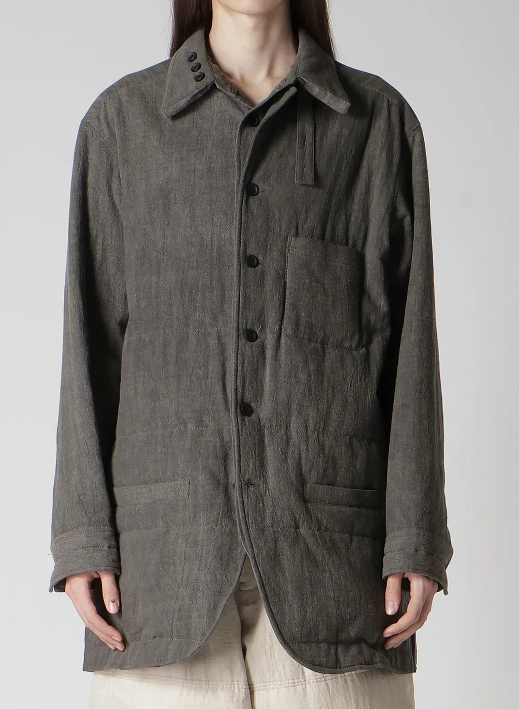 Linen/Cotton Sheeting Gusset Collar Padded Blouse