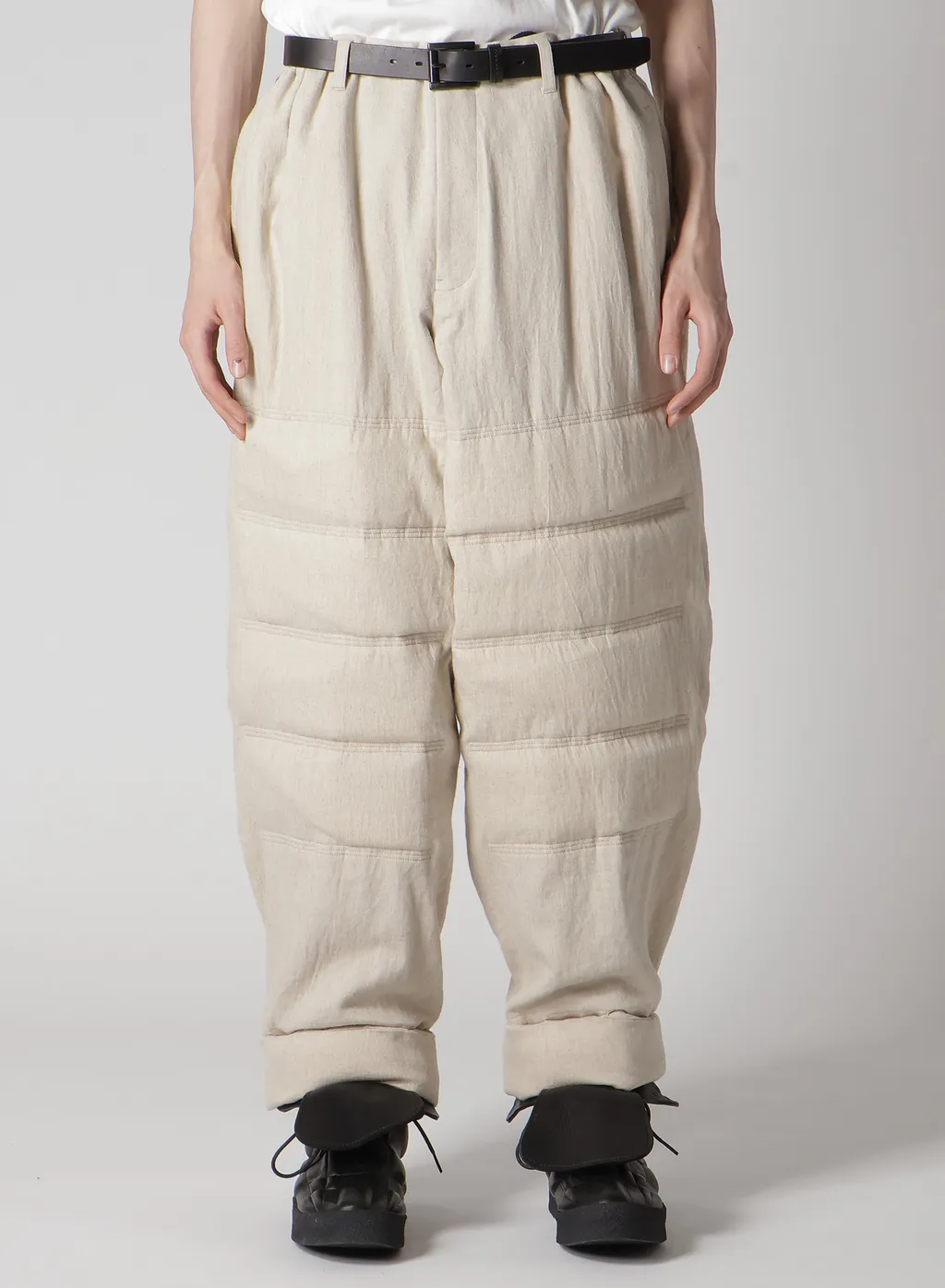 Linen/Cotton Plaid Horizontal Padded Pants