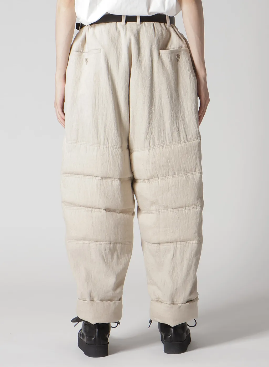 Linen/Cotton Plaid Horizontal Padded Pants
