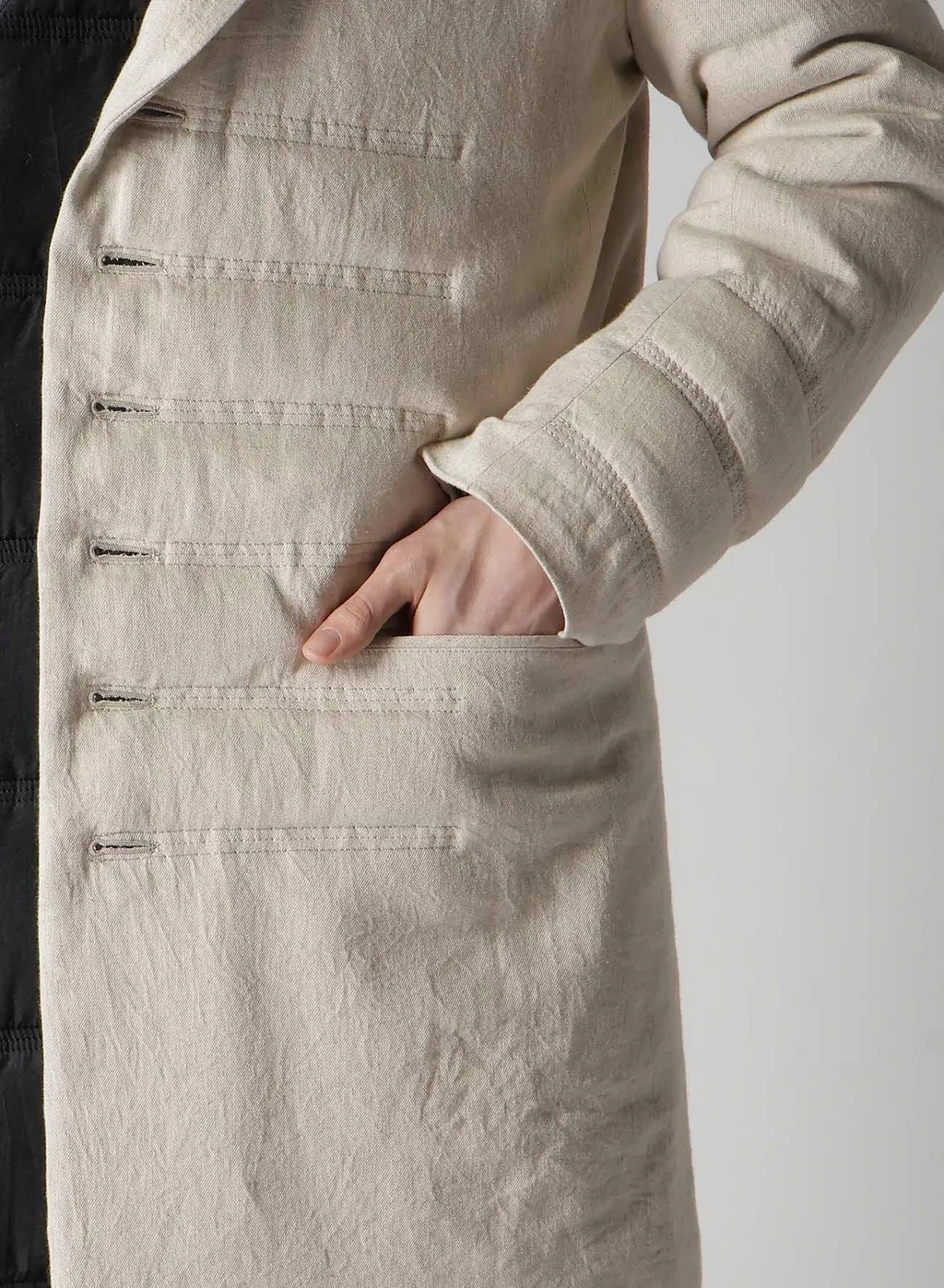 Linen/Cotton Denim 6 Buttons Padded Jacket