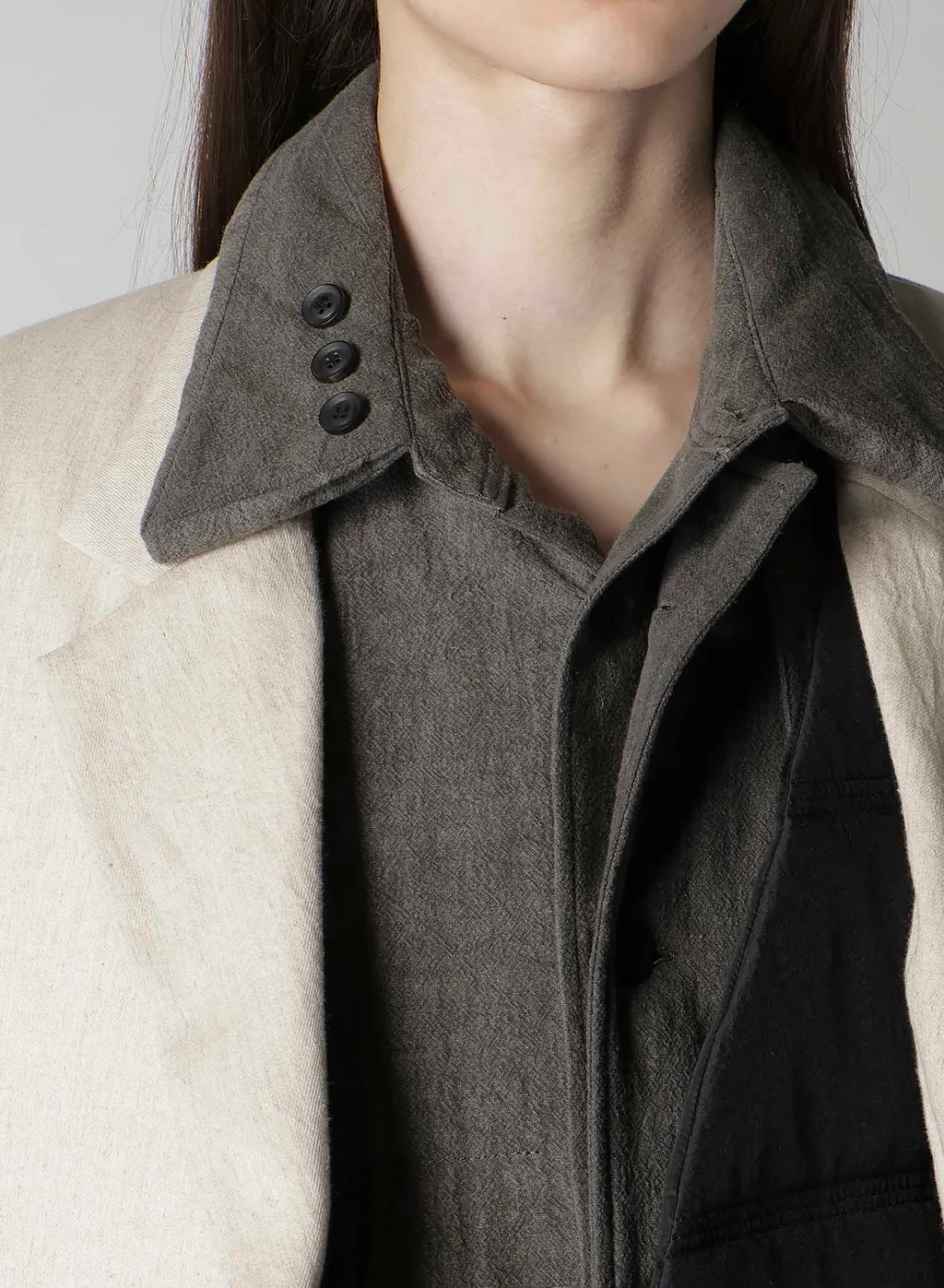 Linen/Cotton Denim 6 Buttons Padded Jacket