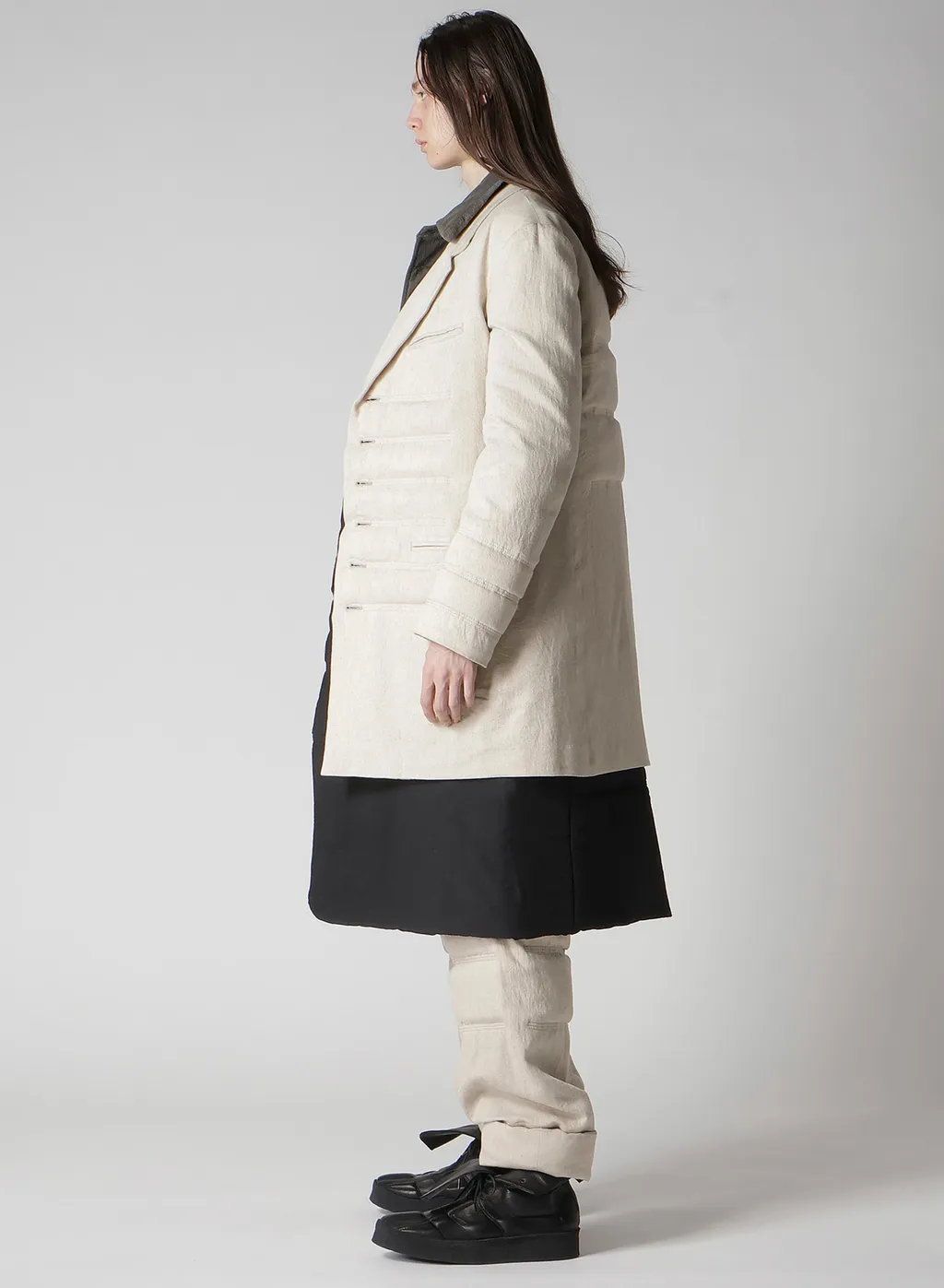 Linen/Cotton Denim 6 Buttons Padded Jacket