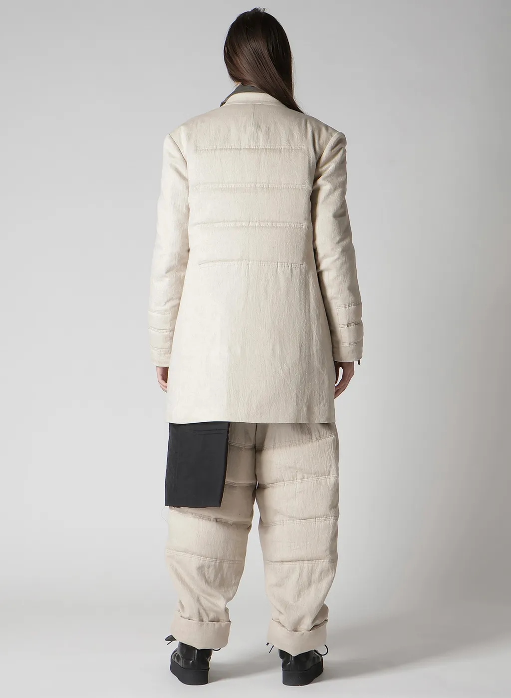 Linen/Cotton Denim 6 Buttons Padded Jacket