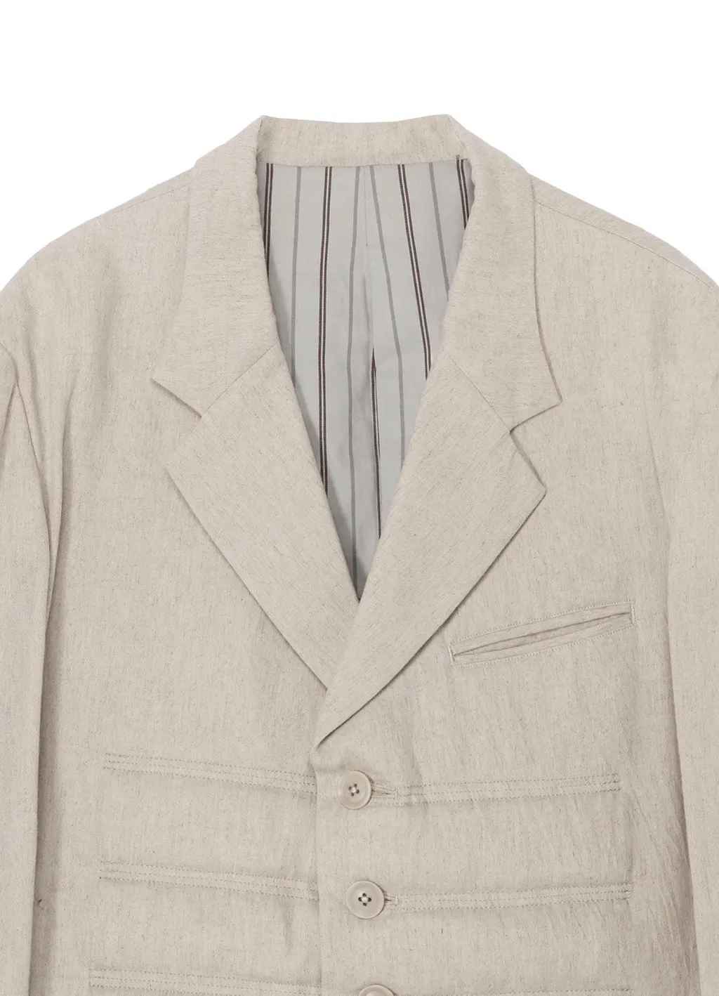 Linen/Cotton Denim 6 Buttons Padded Jacket