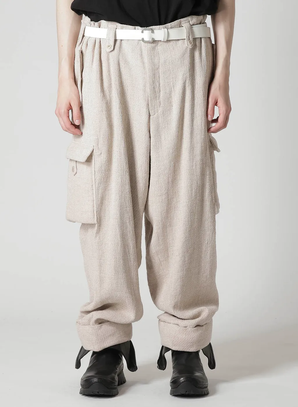 Silk Linen Tweed Gusset Pocket Padded Pants