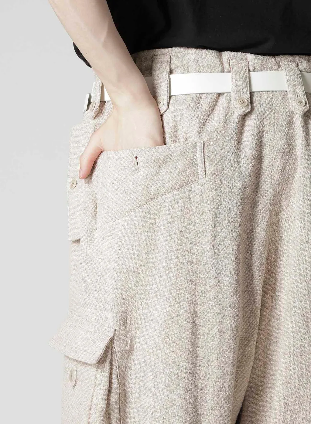 Silk Linen Tweed Gusset Pocket Padded Pants