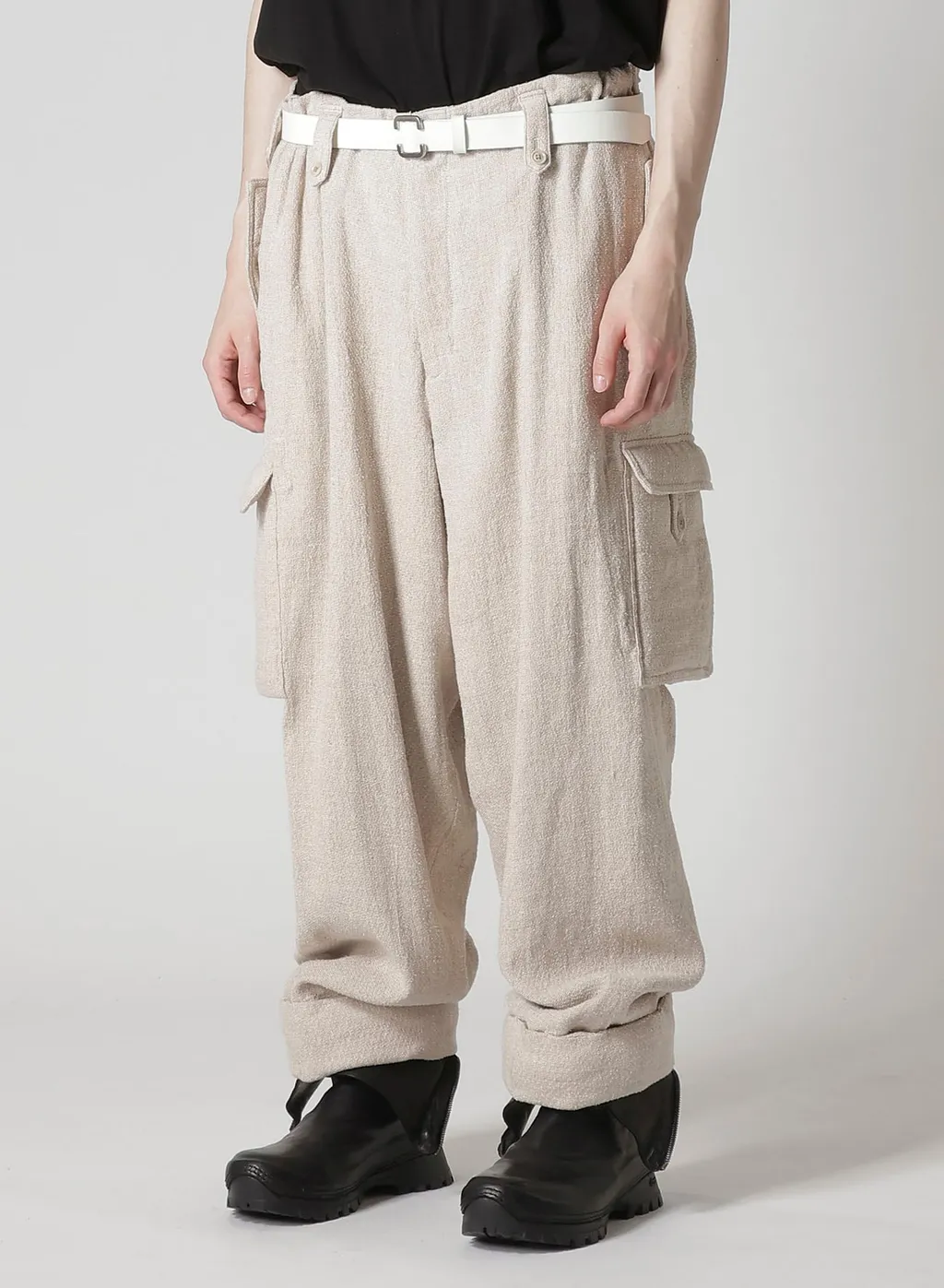 Silk Linen Tweed Gusset Pocket Padded Pants