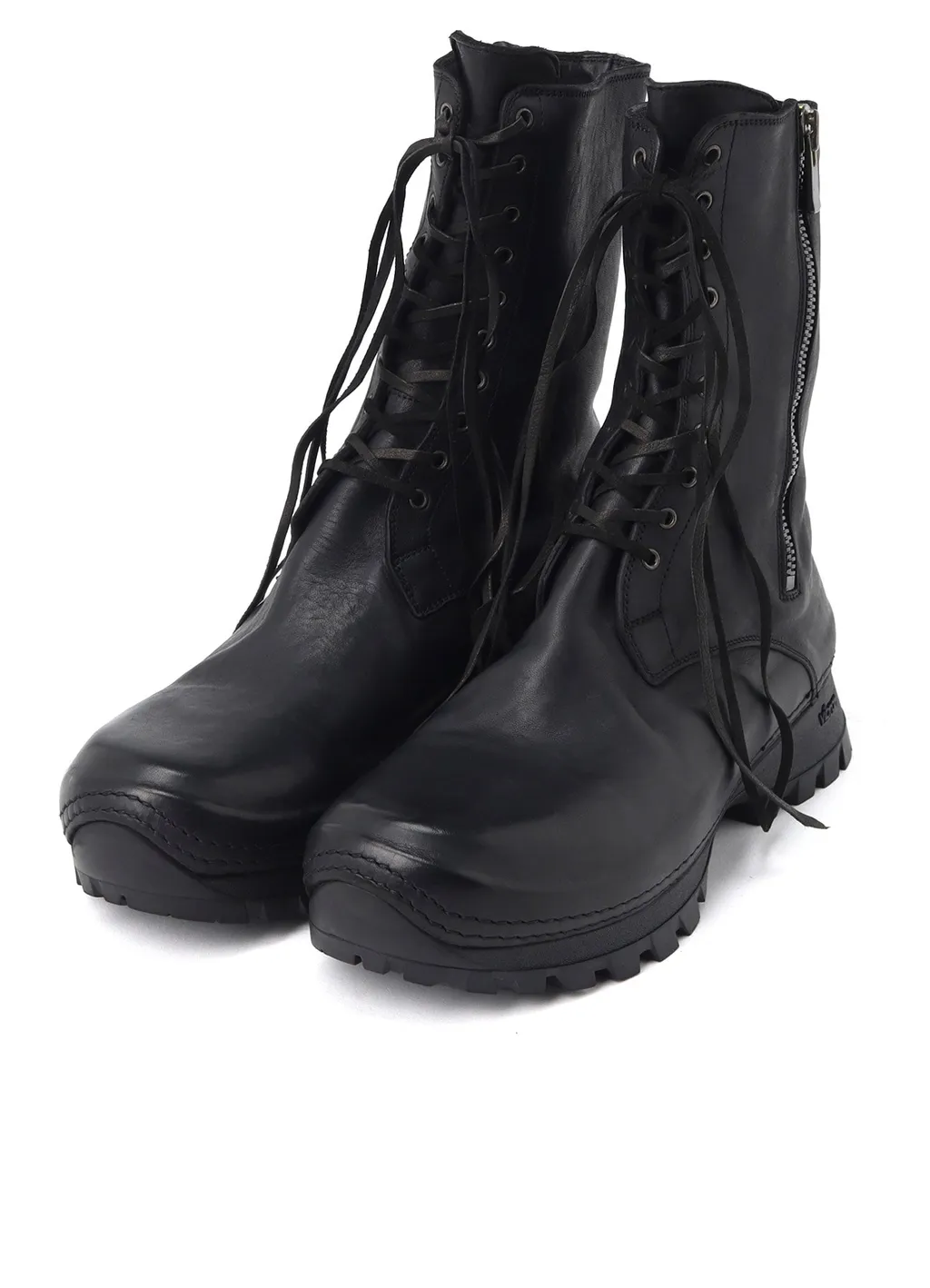 Full Grain Horse Leather Lace Up Side Zip Boots