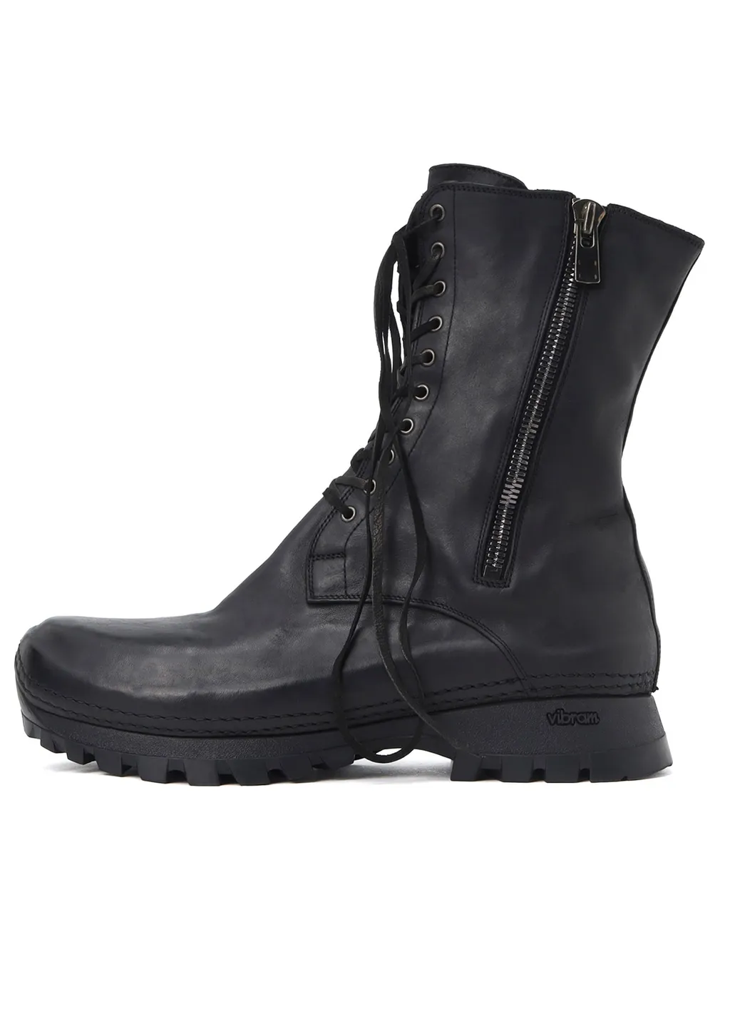Full Grain Horse Leather Lace Up Side Zip Boots