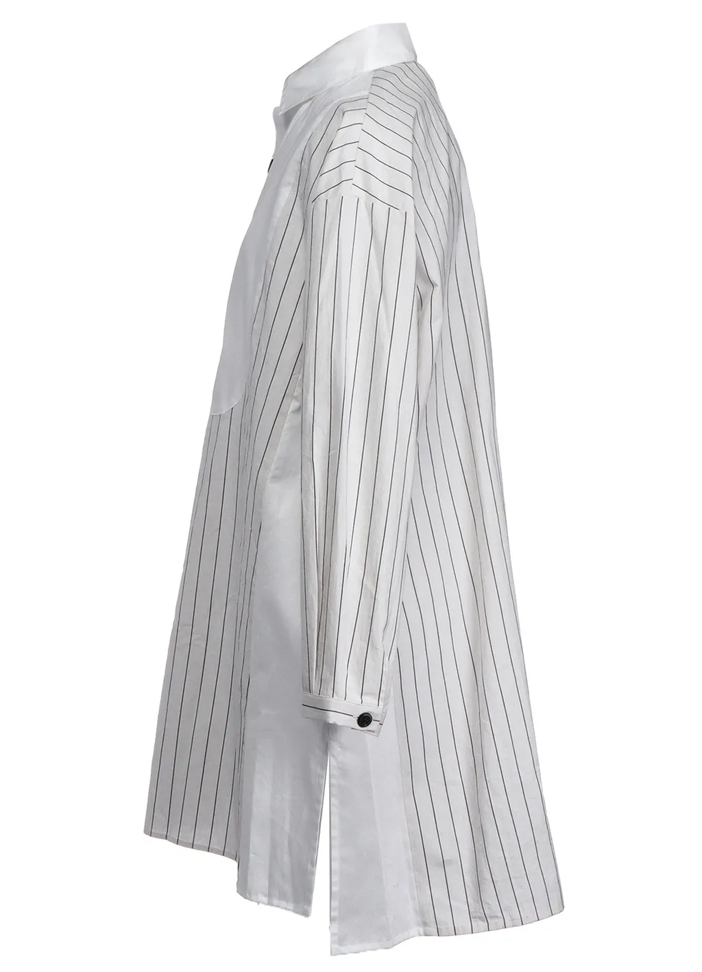 Cotton Satin Stripe Switching Long Shirt