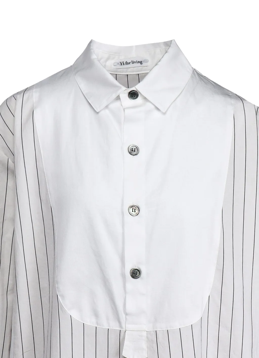 Cotton Satin Stripe Switching Long Shirt