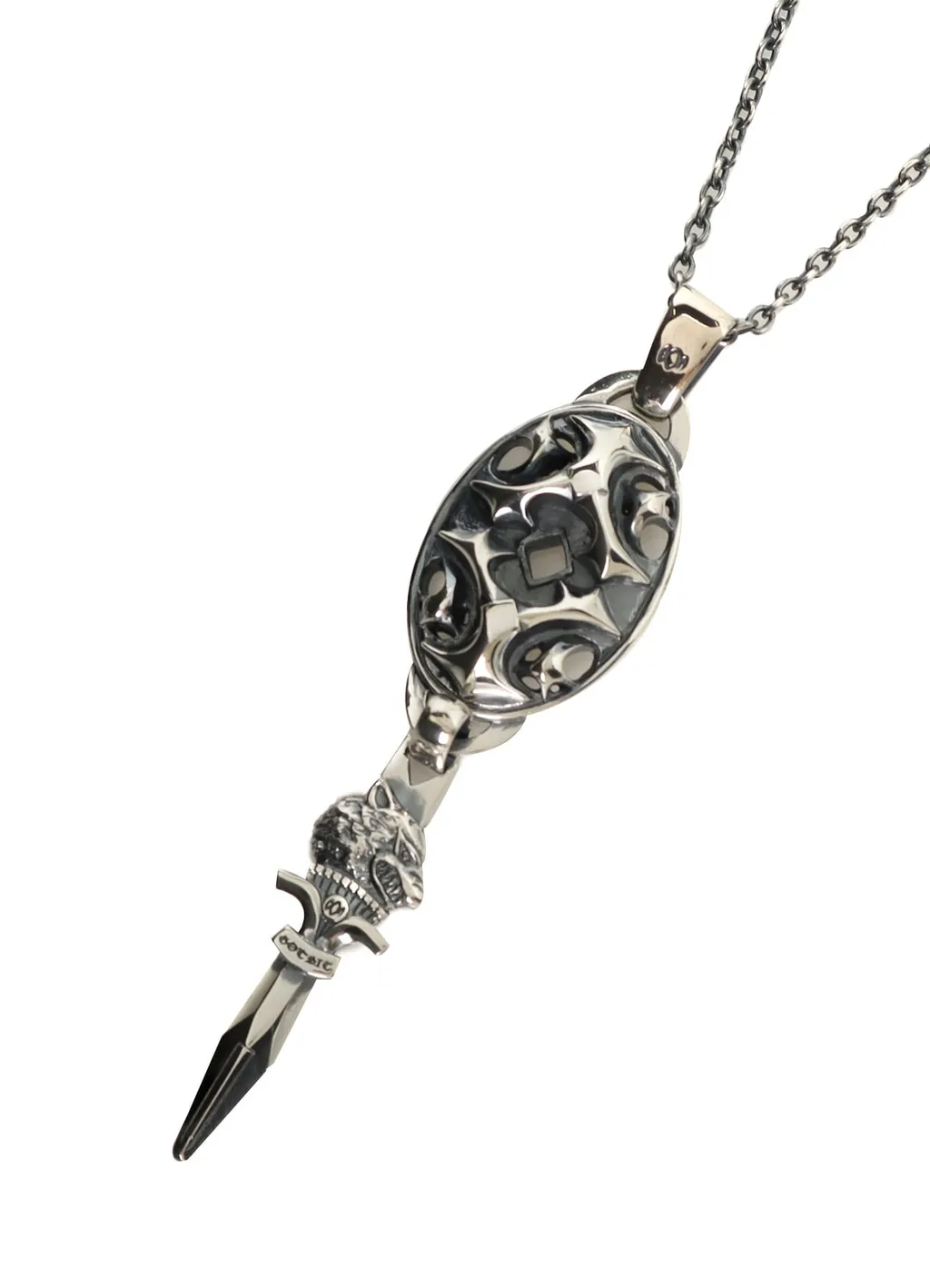 Silver950 Yy Oval Wolf Dagger Pendant