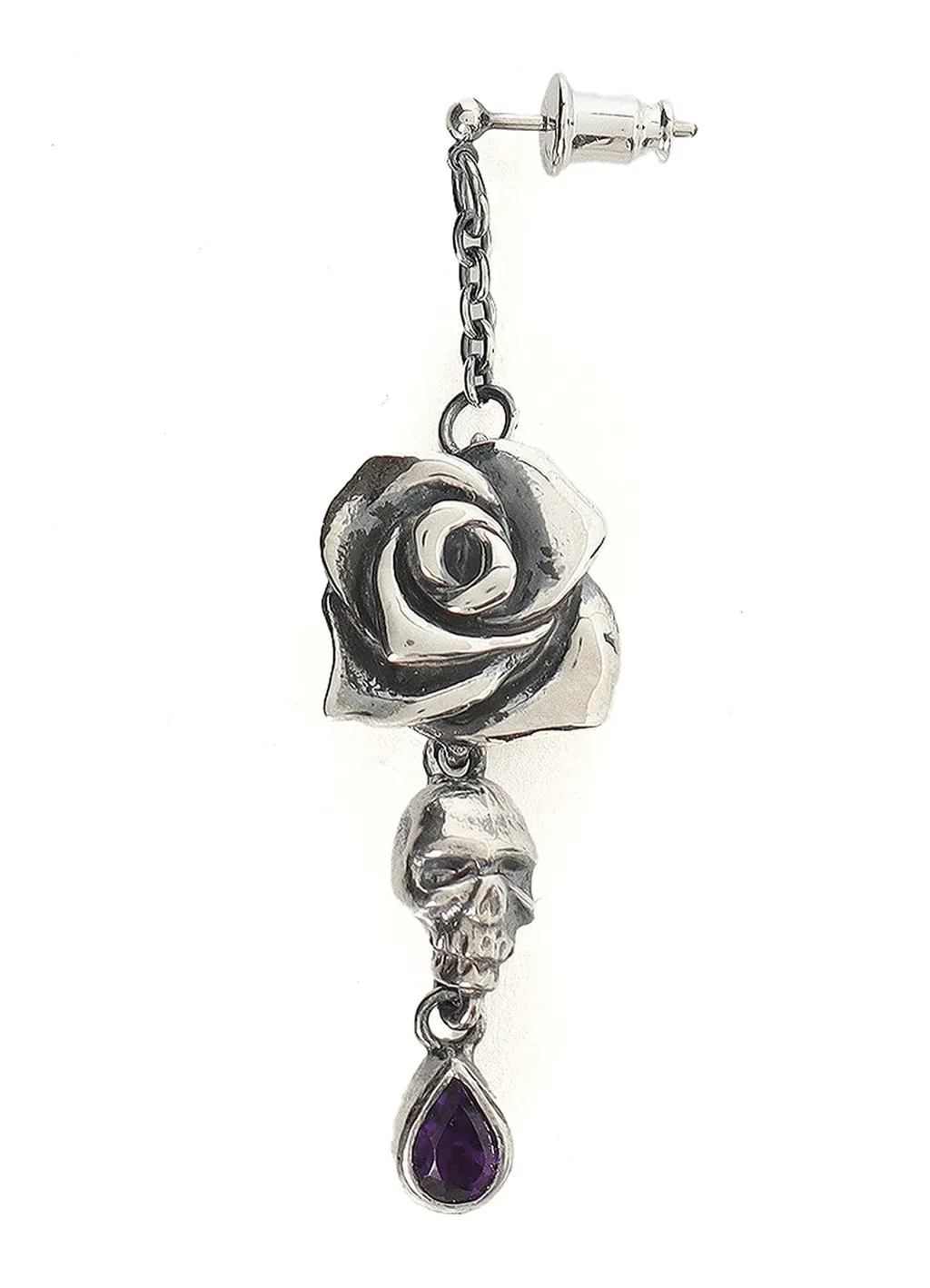 Silver950/Amethyst Scull Rose Earring