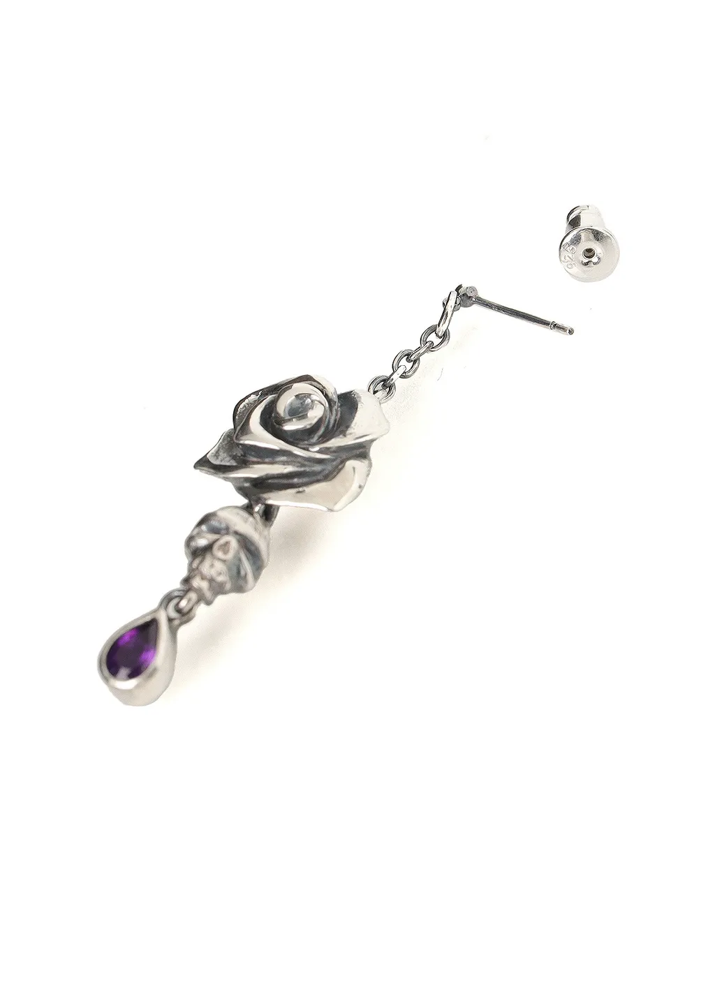 Silver950/Amethyst Scull Rose Earring