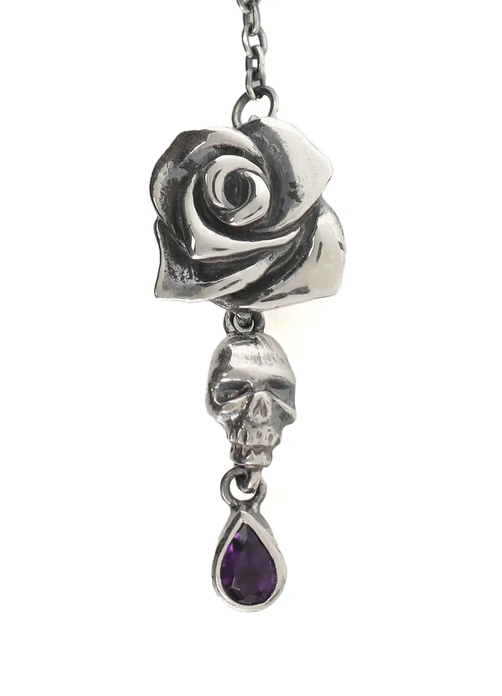 Silver950/Amethyst Scull Rose Earring